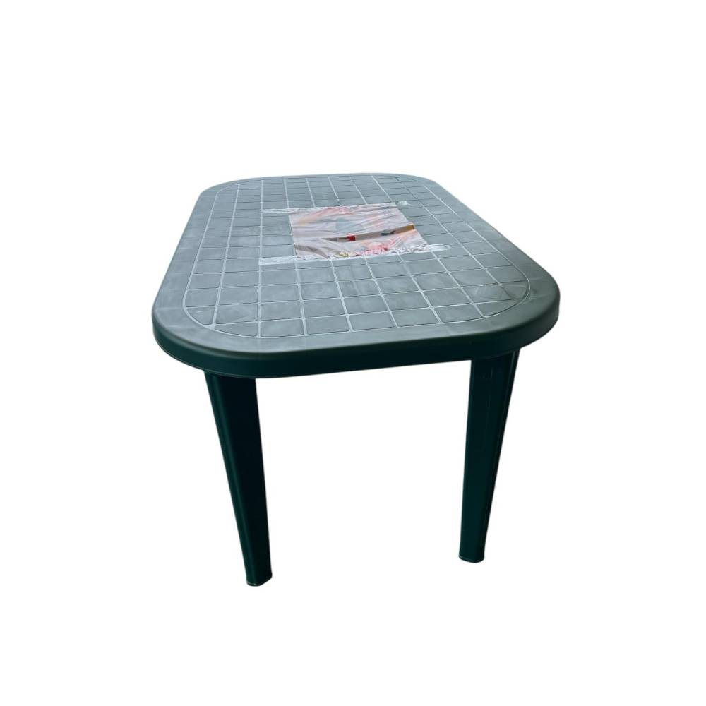 Masa fixa pentru gradina, plastic, ovala, verde, 6 persoane, 140 x